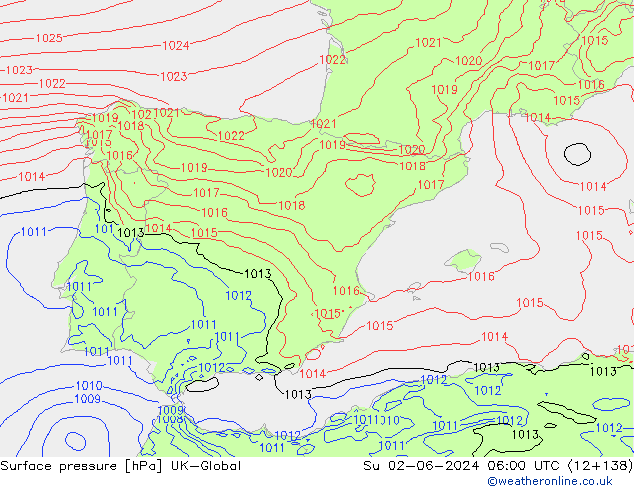Surface pressure UK-Global Su 02.06.2024 06 UTC
