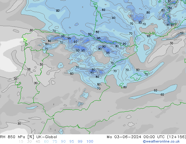 RH 850 hPa UK-Global  03.06.2024 00 UTC