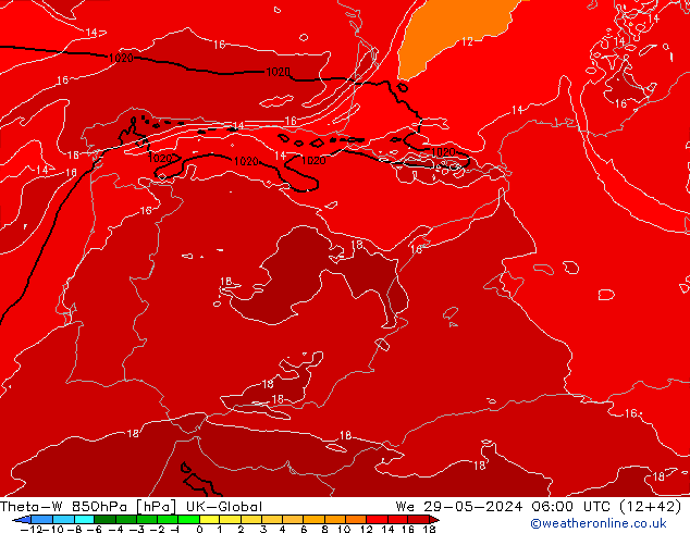 Theta-W 850hPa UK-Global Qua 29.05.2024 06 UTC