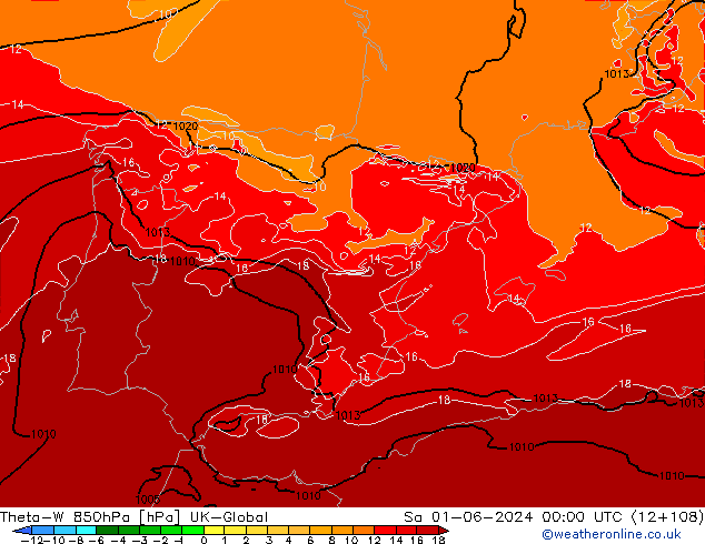 Theta-W 850hPa UK-Global Sa 01.06.2024 00 UTC