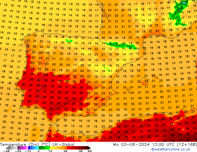 Temperature (2m) UK-Global Po 03.06.2024 12 UTC