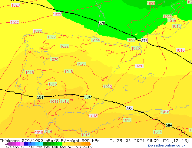 Thck 500-1000hPa UK-Global Tu 28.05.2024 06 UTC