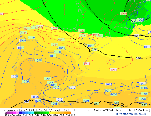 Dikte 500-1000hPa UK-Global vr 31.05.2024 18 UTC