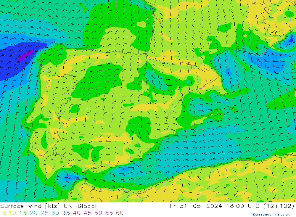 Surface wind UK-Global Fr 31.05.2024 18 UTC