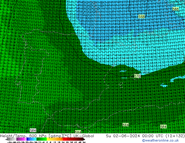 Height/Temp. 500 hPa UK-Global Dom 02.06.2024 00 UTC