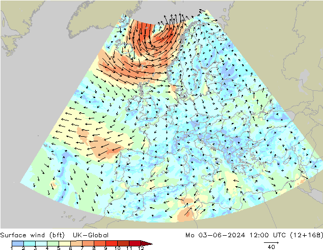 Bodenwind (bft) UK-Global Mo 03.06.2024 12 UTC