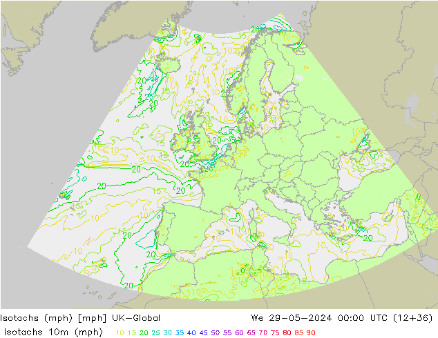Isotachs (mph) UK-Global mer 29.05.2024 00 UTC