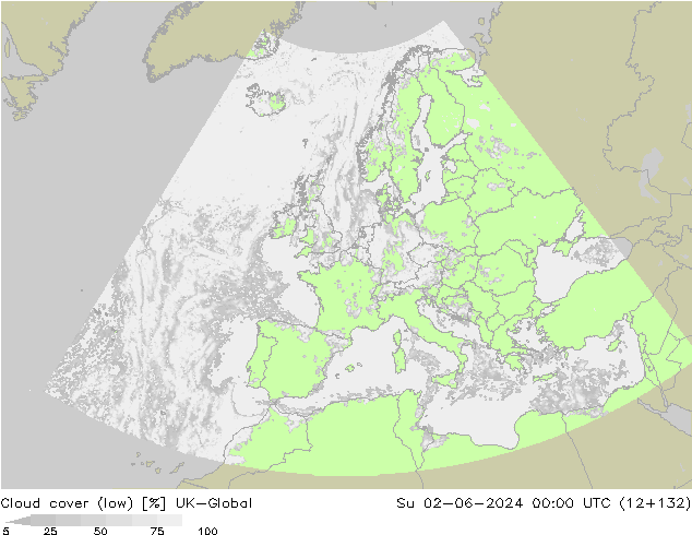 Cloud cover (low) UK-Global Su 02.06.2024 00 UTC