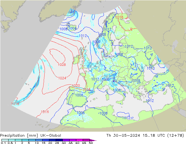 Précipitation UK-Global jeu 30.05.2024 18 UTC