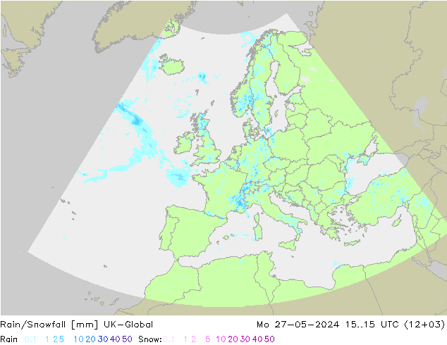 Rain/Snowfall UK-Global Mo 27.05.2024 15 UTC