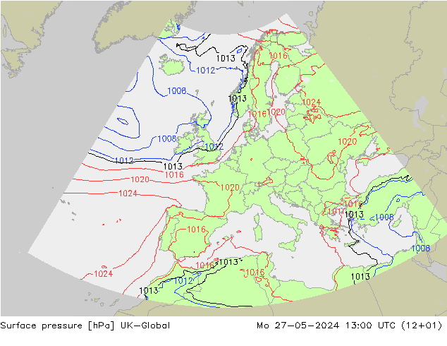 pressão do solo UK-Global Seg 27.05.2024 13 UTC