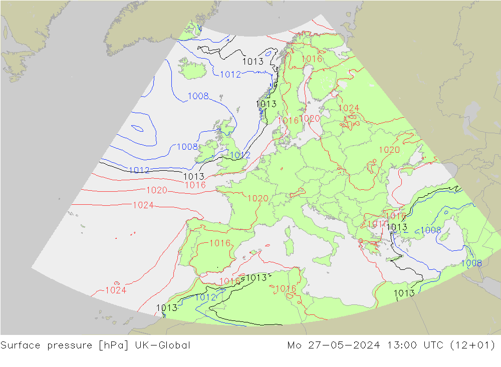 Presión superficial UK-Global lun 27.05.2024 13 UTC