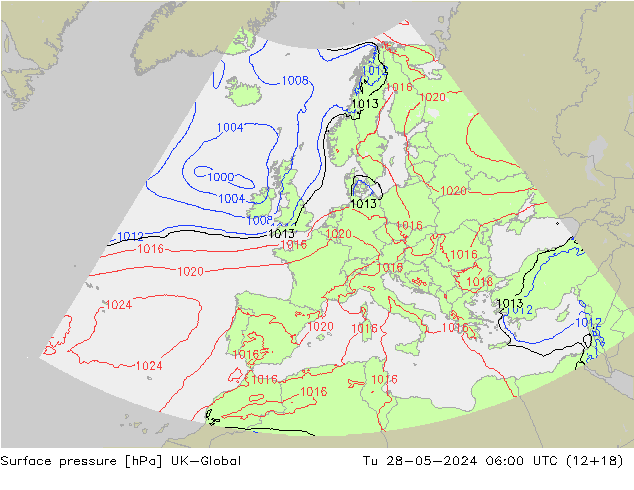 Atmosférický tlak UK-Global Út 28.05.2024 06 UTC