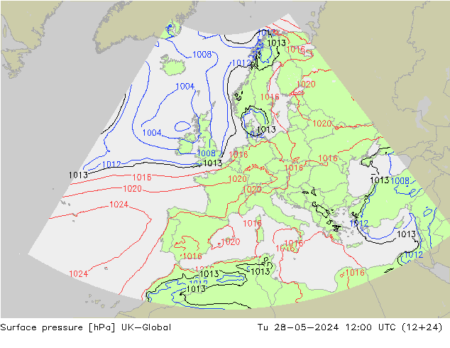 Atmosférický tlak UK-Global Út 28.05.2024 12 UTC