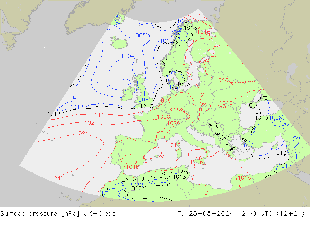 Surface pressure UK-Global Tu 28.05.2024 12 UTC