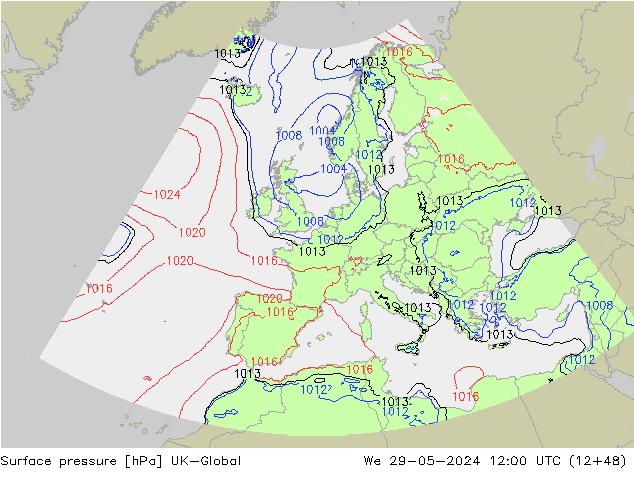 Surface pressure UK-Global We 29.05.2024 12 UTC