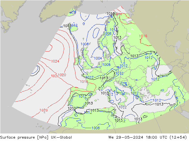 Surface pressure UK-Global We 29.05.2024 18 UTC