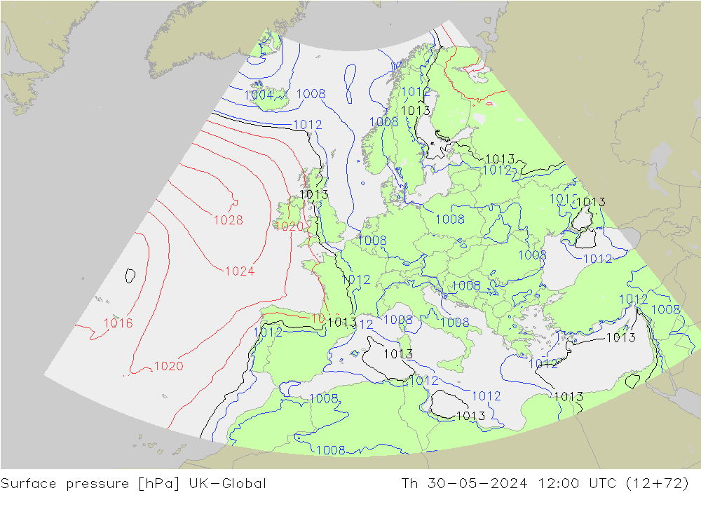 Surface pressure UK-Global Th 30.05.2024 12 UTC