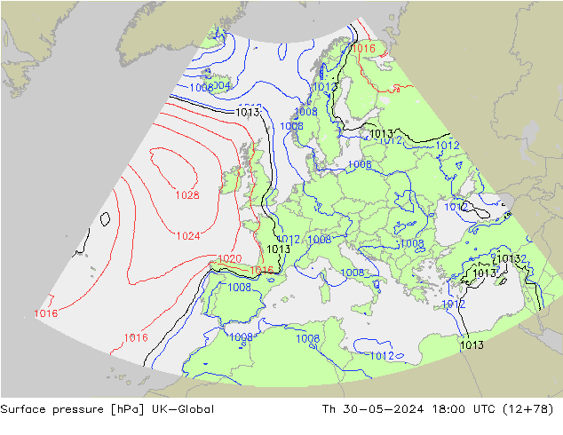 Surface pressure UK-Global Th 30.05.2024 18 UTC