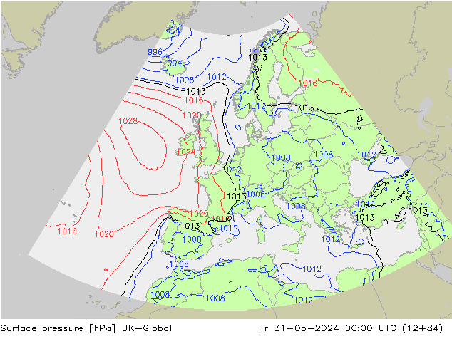Atmosférický tlak UK-Global Pá 31.05.2024 00 UTC