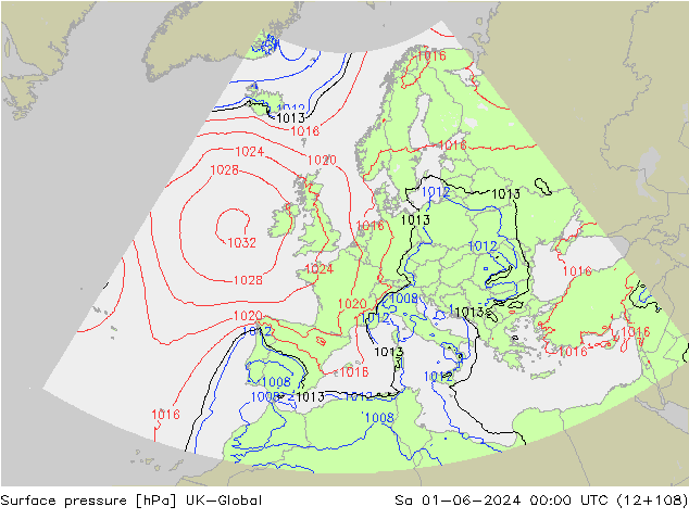 Atmosférický tlak UK-Global So 01.06.2024 00 UTC