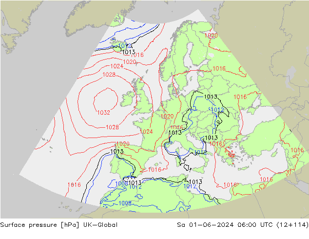 Atmosférický tlak UK-Global So 01.06.2024 06 UTC