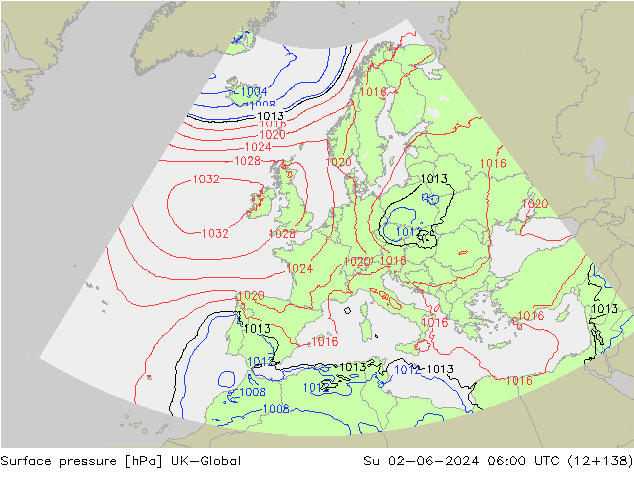 Surface pressure UK-Global Su 02.06.2024 06 UTC