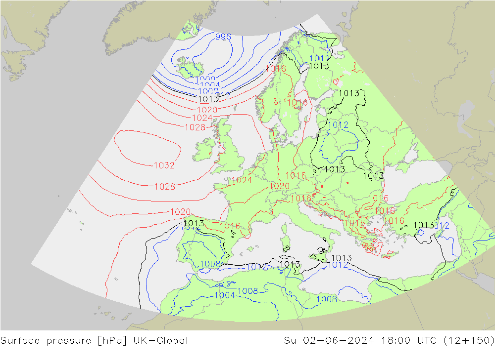 Surface pressure UK-Global Su 02.06.2024 18 UTC