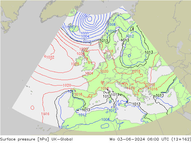 Surface pressure UK-Global Mo 03.06.2024 06 UTC