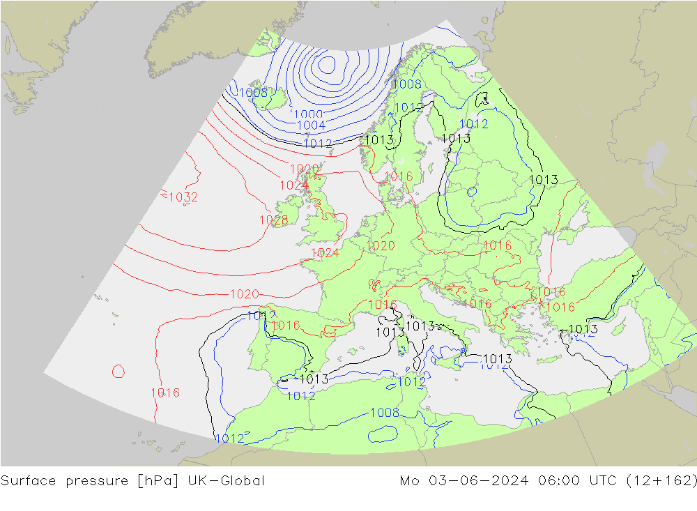 Surface pressure UK-Global Mo 03.06.2024 06 UTC