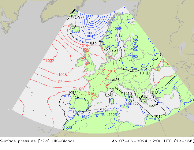 Surface pressure UK-Global Mo 03.06.2024 12 UTC