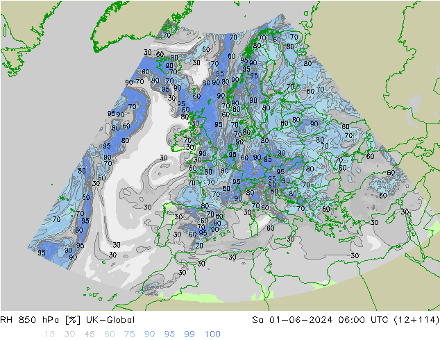 RH 850 hPa UK-Global Sa 01.06.2024 06 UTC