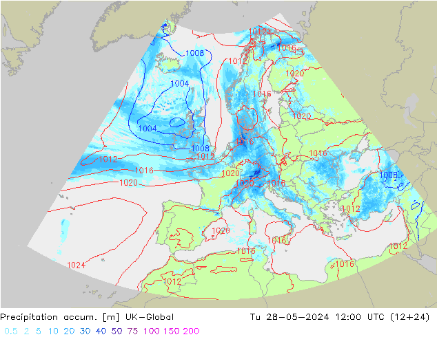 Precipitation accum. UK-Global  28.05.2024 12 UTC