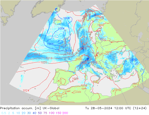 Precipitation accum. UK-Global Tu 28.05.2024 12 UTC