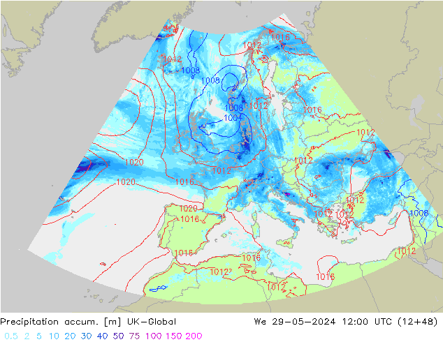 Precipitation accum. UK-Global We 29.05.2024 12 UTC