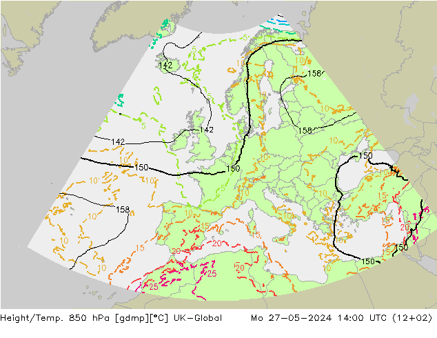 Height/Temp. 850 hPa UK-Global Po 27.05.2024 14 UTC