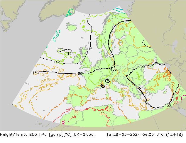 Height/Temp. 850 hPa UK-Global Di 28.05.2024 06 UTC