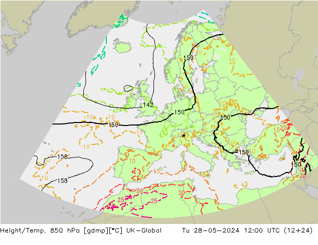 Yükseklik/Sıc. 850 hPa UK-Global Sa 28.05.2024 12 UTC