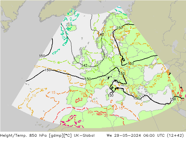 Height/Temp. 850 hPa UK-Global Mi 29.05.2024 06 UTC