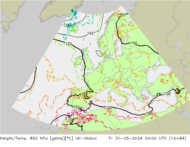 Height/Temp. 850 hPa UK-Global Fr 31.05.2024 00 UTC