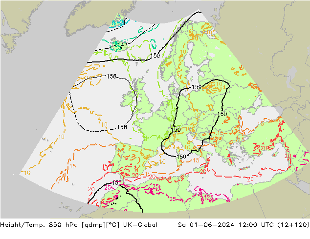 Height/Temp. 850 hPa UK-Global so. 01.06.2024 12 UTC