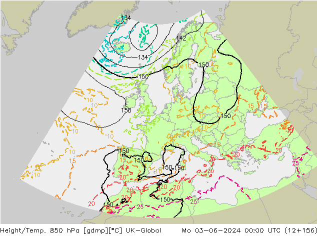Height/Temp. 850 гПа UK-Global пн 03.06.2024 00 UTC