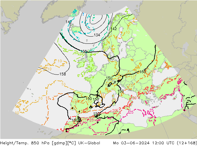 Hoogte/Temp. 850 hPa UK-Global ma 03.06.2024 12 UTC