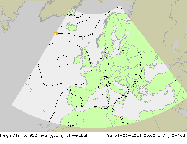 Height/Temp. 950 hPa UK-Global  01.06.2024 00 UTC