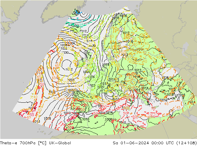 Theta-e 700hPa UK-Global  01.06.2024 00 UTC