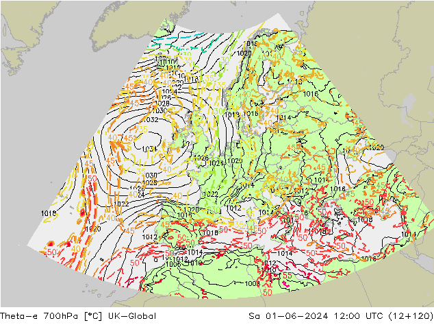 Theta-e 700hPa UK-Global Sa 01.06.2024 12 UTC
