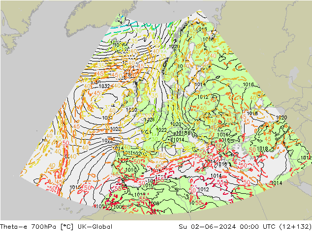 Theta-e 700hPa UK-Global Su 02.06.2024 00 UTC
