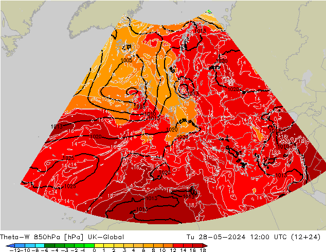 Theta-W 850hPa UK-Global Tu 28.05.2024 12 UTC