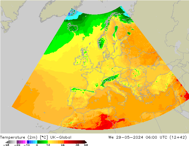 Sıcaklık Haritası (2m) UK-Global Çar 29.05.2024 06 UTC