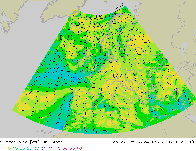 Surface wind UK-Global Po 27.05.2024 13 UTC